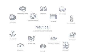 nautical concept 14 outline icons