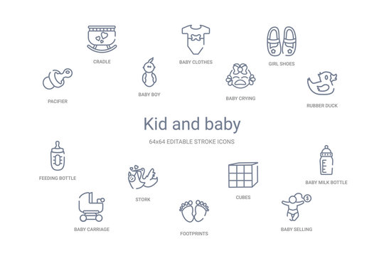 kid and baby concept 14 outline icons
