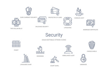 security concept 14 outline icons