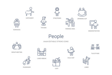 people concept 14 outline icons