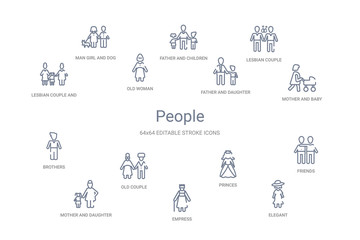 people concept 14 outline icons