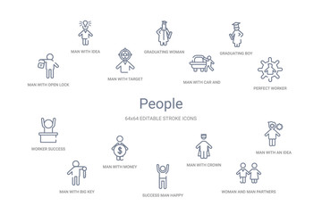 people concept 14 outline icons