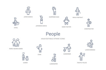Obraz na płótnie Canvas people concept 14 outline icons