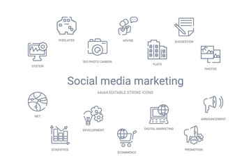 social media marketing concept 14 outline icons