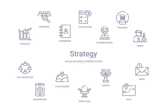strategy concept 14 outline icons