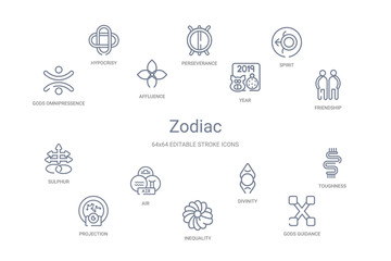 zodiac concept 14 outline icons