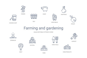 farming and gardening concept 14 outline icons