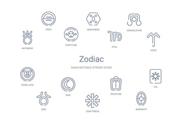 zodiac concept 14 outline icons