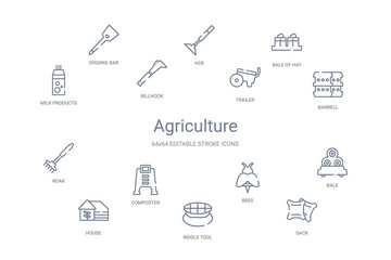 agriculture concept 14 outline icons