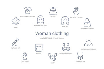 woman clothing concept 14 outline icons