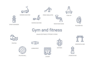 gym and fitness concept 14 outline icons