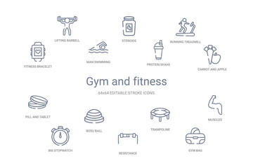 gym and fitness concept 14 outline icons