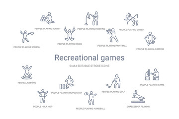 recreational games concept 14 outline icons