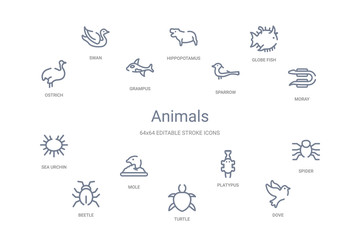 animals concept 14 outline icons