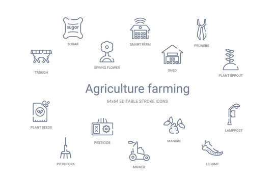 agriculture farming concept 14 outline icons