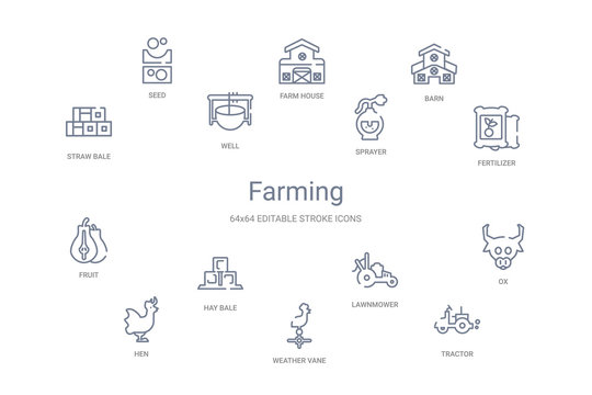 farming concept 14 outline icons