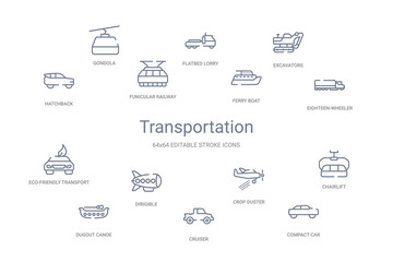 transportation concept 14 outline icons - obrazy, fototapety, plakaty