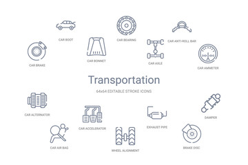transportation concept 14 outline icons