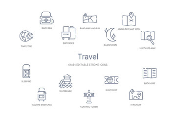 Fototapeta na wymiar travel concept 14 outline icons