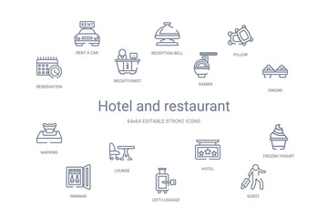 hotel and restaurant concept 14 outline icons