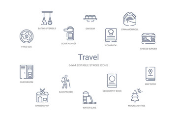 travel concept 14 outline icons