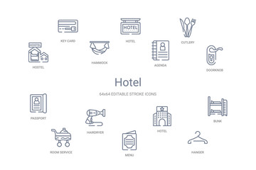 hotel concept 14 outline icons