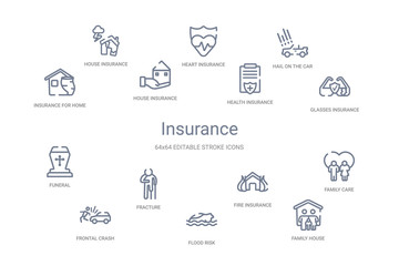 insurance concept 14 outline icons