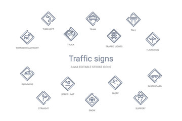 traffic signs concept 14 outline icons