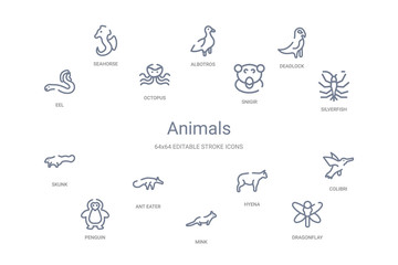 animals concept 14 outline icons