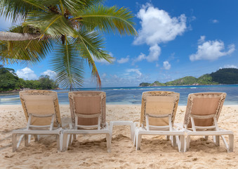 chairs on the beach of Seychelles 