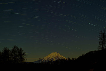 富士山と星