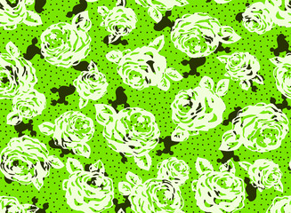 Flowers and dogs pattern. Green color