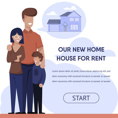 Advertising Banner with Happy Family Rented House