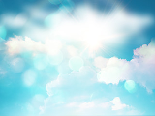 3D sunny blue sky with white clouds