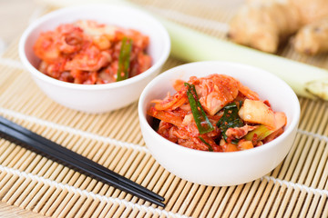 Kimchi cabbage in a bowl and ingredient, Korean food