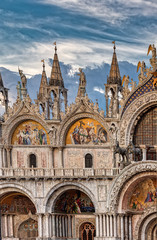 Fototapeta na wymiar The Facade of the basilica San Marco in Venice