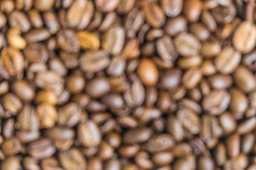 Blurred background of roasted coffee beans texture. Template to insert background.