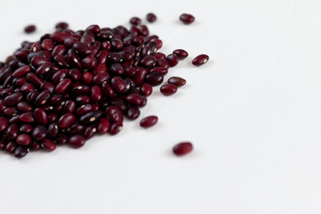 Red beans  isolated on white, healthy food concept, space for text
