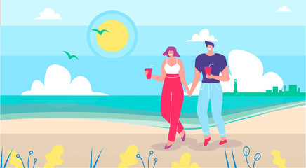 Couple in Love Walking Outdoors Far from City