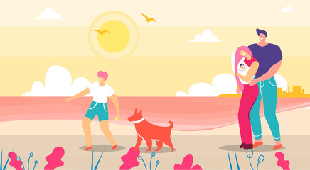 Happy Family Walking and Spending Time on Nature