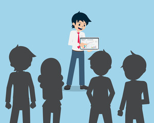 Salary Man 01 Presentation by Computer In front of Colleagues. Business Profits. Graph.