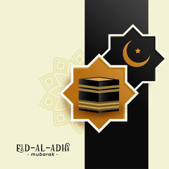 holy kaaba and crescent moon background design