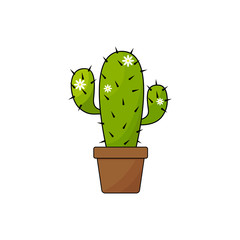 Blooming Cactus Illustration. Flat Potted Flowering Cactus Vector