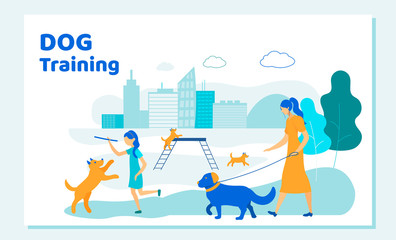 Woman and Girl Spend Time with Dogs in City Park