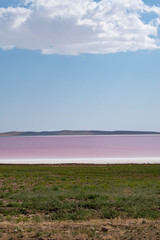 Turkey, Central Anatolia Region: aerial view of the Lake Tuz, Tuz Golu, pink and red water of the...