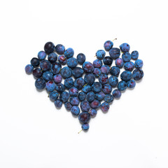 Blue damascenes lying shape heart isolated white