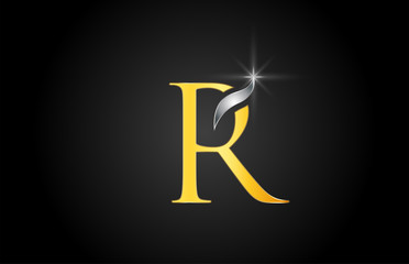 yellow gold alphabet letter R logo company icon design
