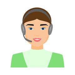 Cute sexy call center woman operator in green clothes