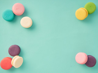 Macarons pattern on pastel blue background