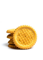 Golden biscuits isolated on white